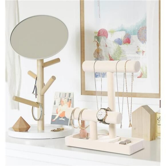 Velvet 2 Tier Jewelry Organizer Stand for Necklace Bracelet Earring Ring Tray - Picture 6 of 7